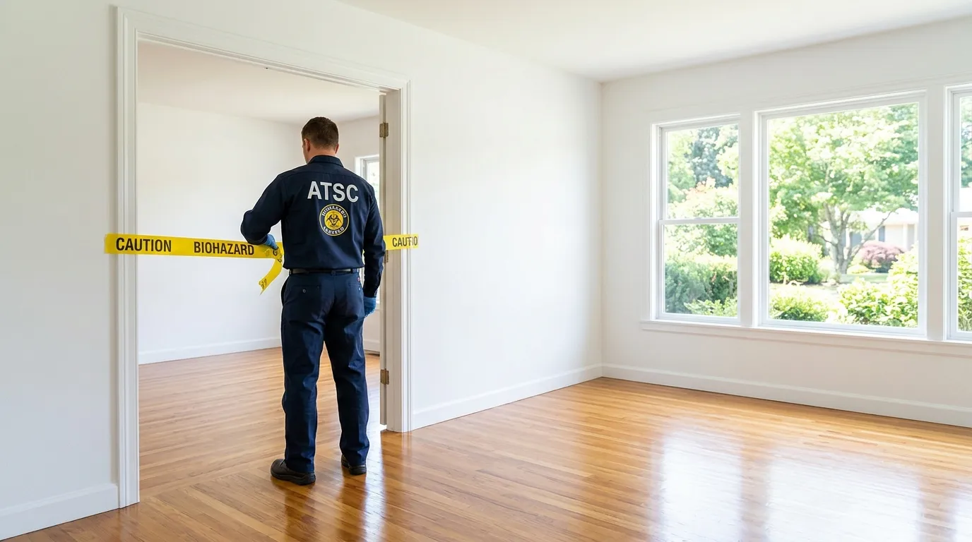 Certified biohazard cleanup crew performing Trauma Scene Cleanup in Clinton